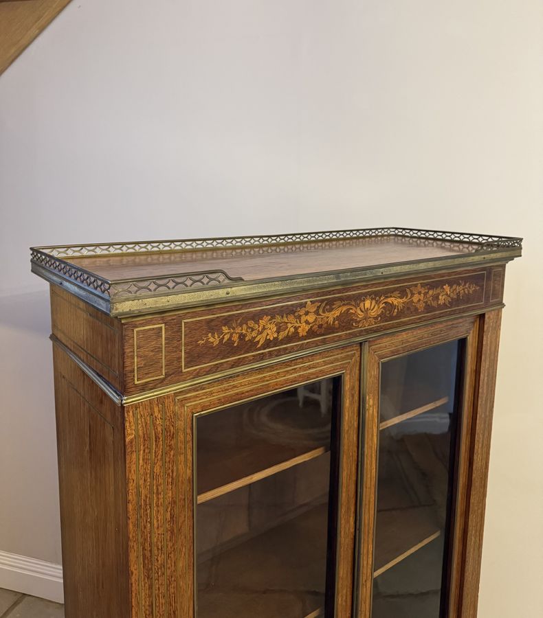 Antique Superb quality antique Victorian marquetry inlaid display cabinet 