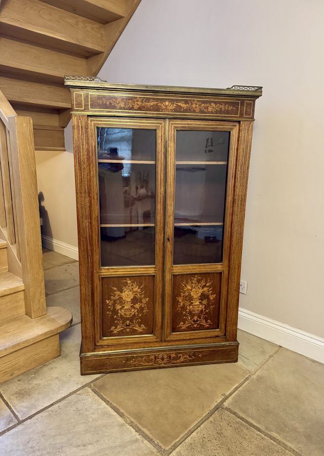 Antique Superb quality antique Victorian marquetry inlaid display cabinet 