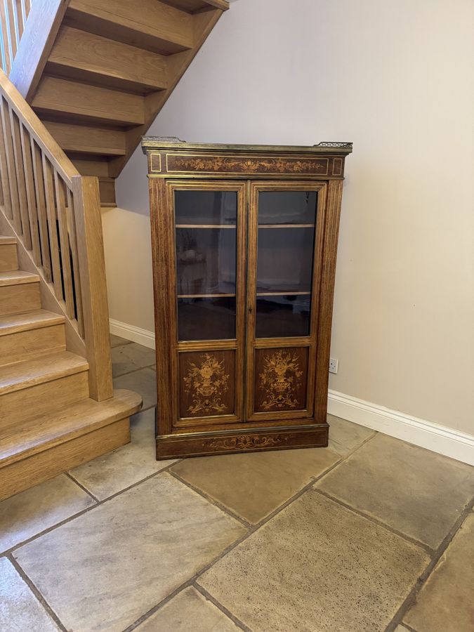 Antique Superb quality antique Victorian marquetry inlaid display cabinet 