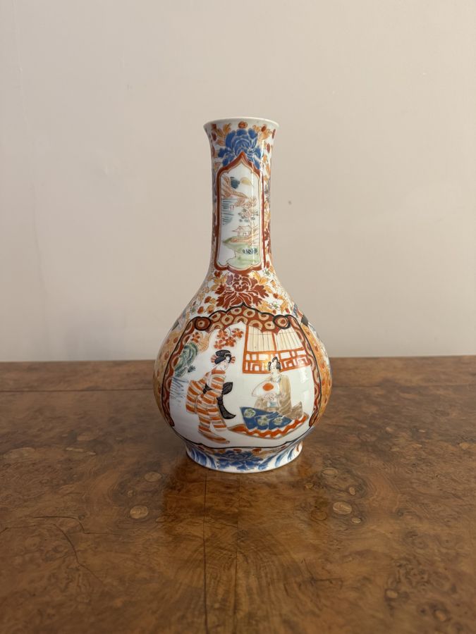 Antique Fine quality pair of antique Japanese imari bottle shaped vases