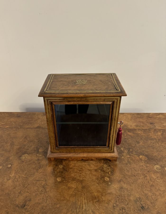 Antique Fine quality antique Victorian burr walnut and brass table cabinet 