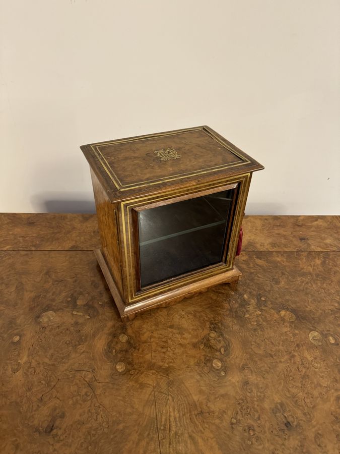 Antique Fine quality antique Victorian burr walnut and brass table cabinet 