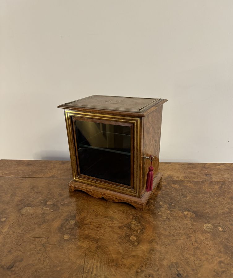 Antique Fine quality antique Victorian burr walnut and brass table cabinet 