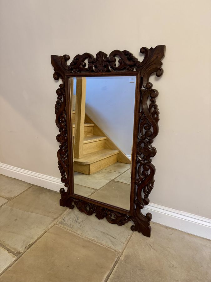 Wonderful quality antique Edwardian carved oak wall mirror