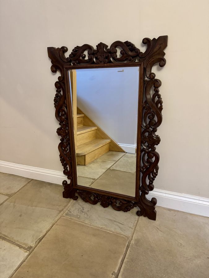 Antique Wonderful quality antique Edwardian carved oak wall mirror 