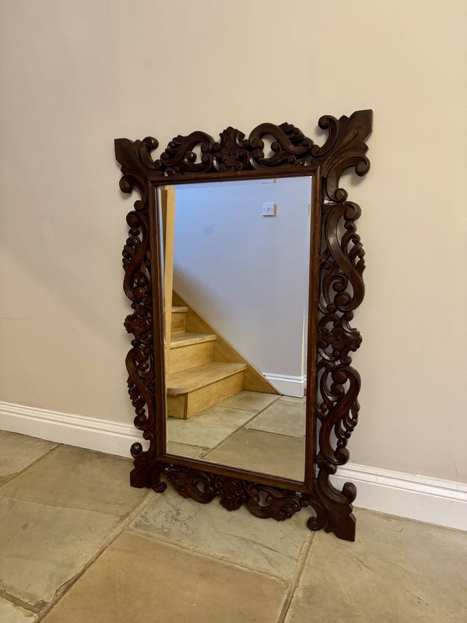 Antique Wonderful quality antique Edwardian carved oak wall mirror 