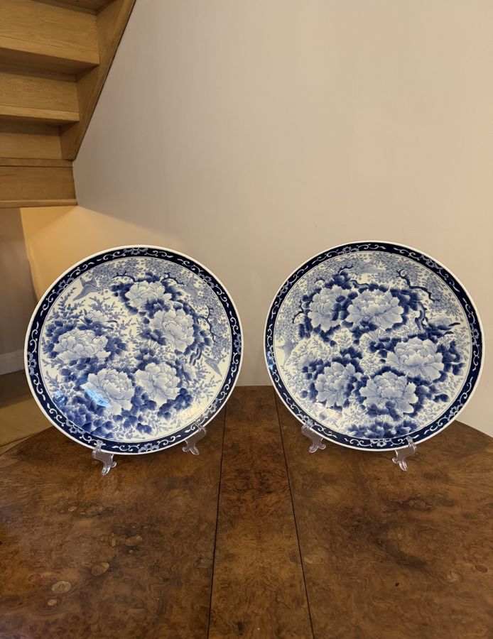 Antique Stunning quality pair of antique Japanese imari blue and white chargers