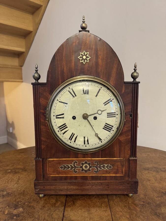 Antique Outstanding quality large antique Regency mahogany brass inlaid bracket clock