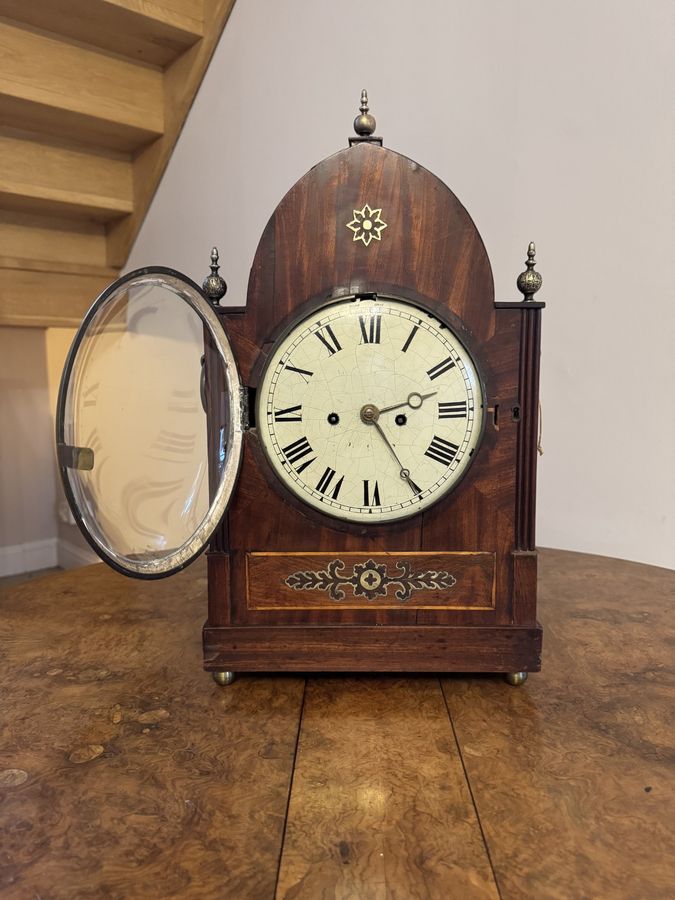 Antique Outstanding quality large antique Regency mahogany brass inlaid bracket clock