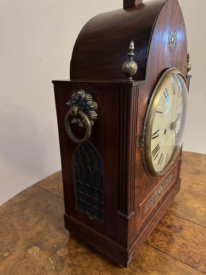 Antique Outstanding quality large antique Regency mahogany brass inlaid bracket clock