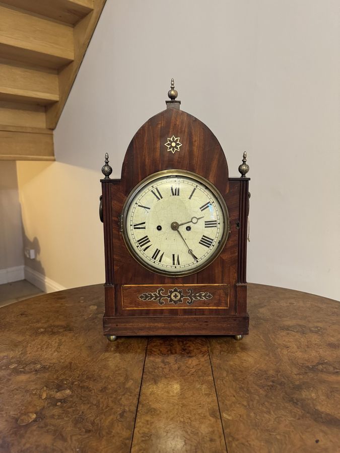 Antique Outstanding quality large antique Regency mahogany brass inlaid bracket clock