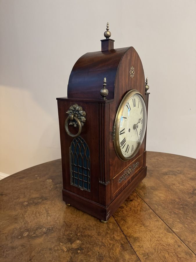 Antique Outstanding quality large antique Regency mahogany brass inlaid bracket clock