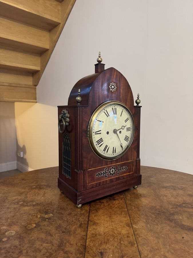 Antique Outstanding quality large antique Regency mahogany brass inlaid bracket clock