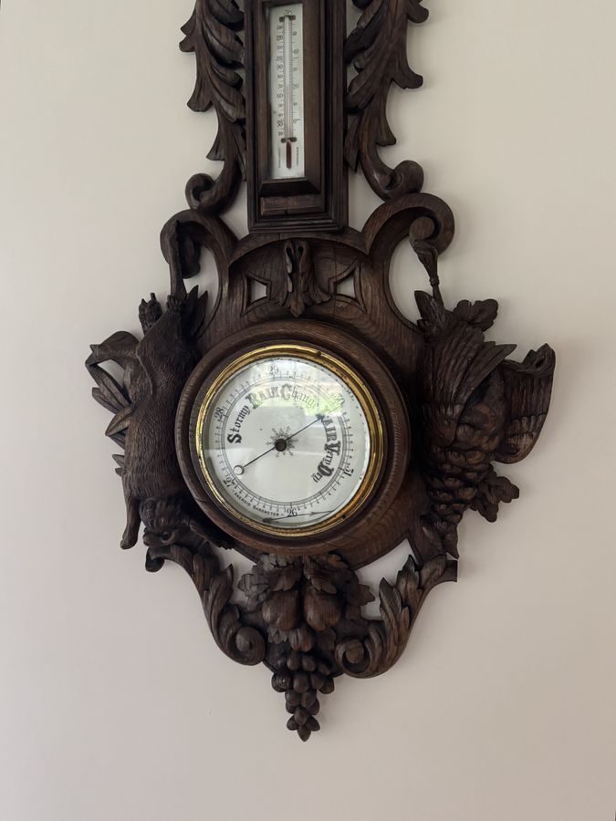 Antique Outstanding quality antique Victorian Black Forest android barometer 