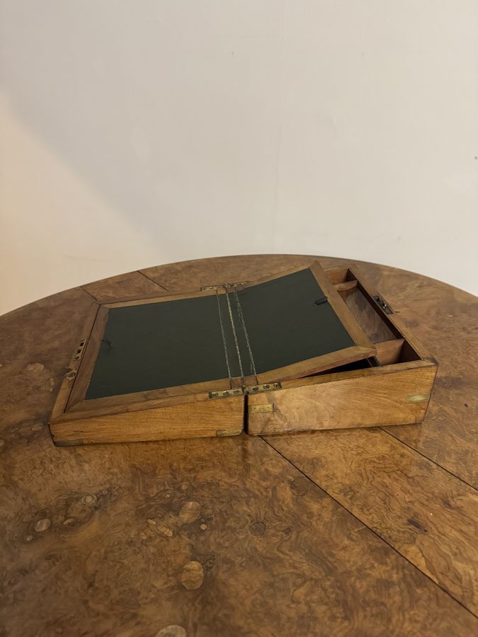 Antique Lovely quality antique Victorian burr walnut and brass bound writing box 