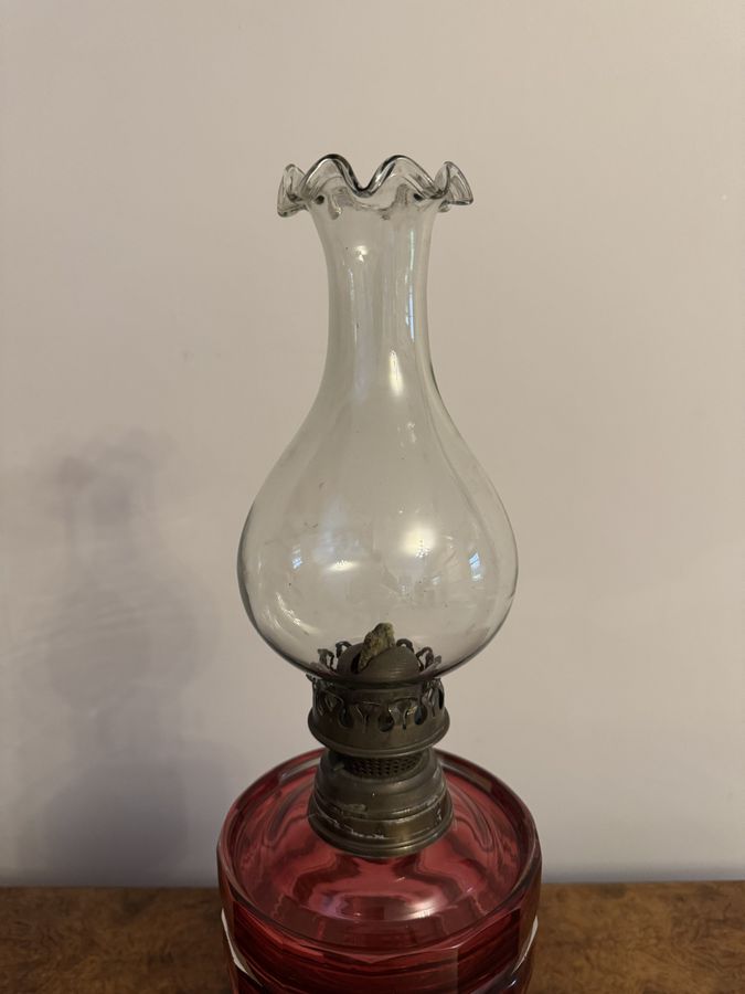 Antique Pretty antique Victorian cranberry glass oil lamp 