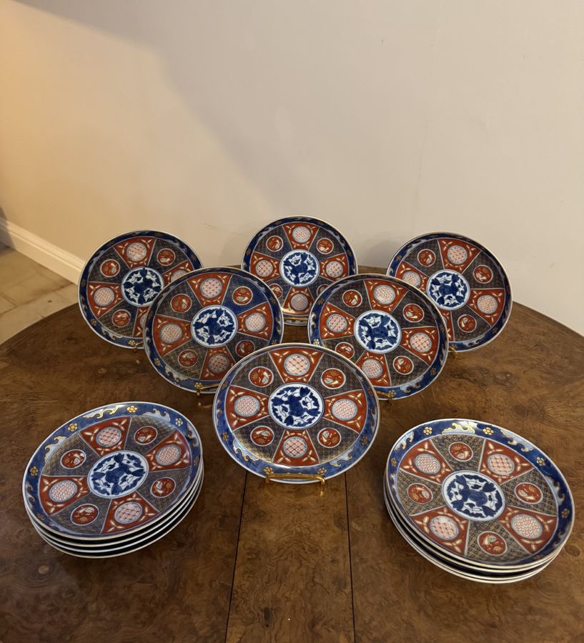 Antique Outstanding rare collection of fourteen matching antique Japanese imari plates 