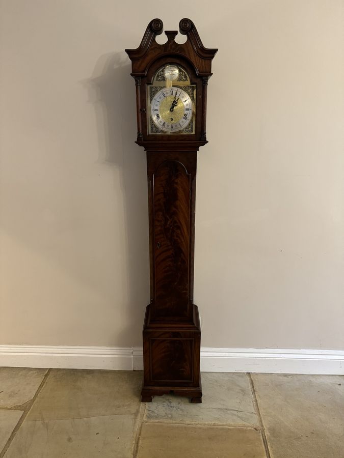 Attractive quality antique mahogany chiming grandmother clock