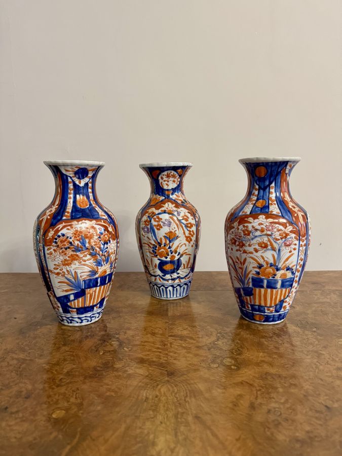 Antique Collection of three antique Japanese imari vases 