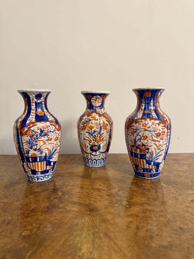 Antique Collection of three antique Japanese imari vases 