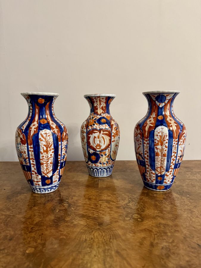 Antique Collection of three antique Japanese imari vases 