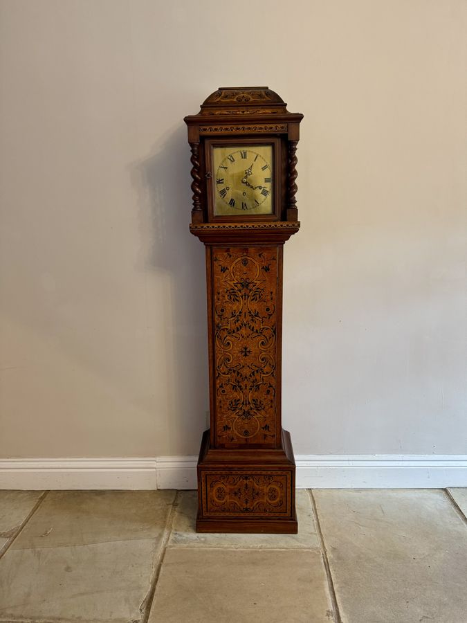 Rare unusual antique Edwardian musical quality inlaid marquetry grandmother clock