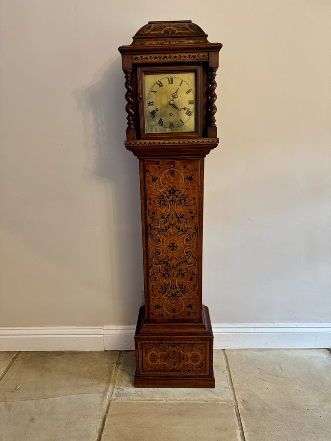 Antique Rare unusual antique Edwardian musical quality inlaid marquetry grandmother clock 