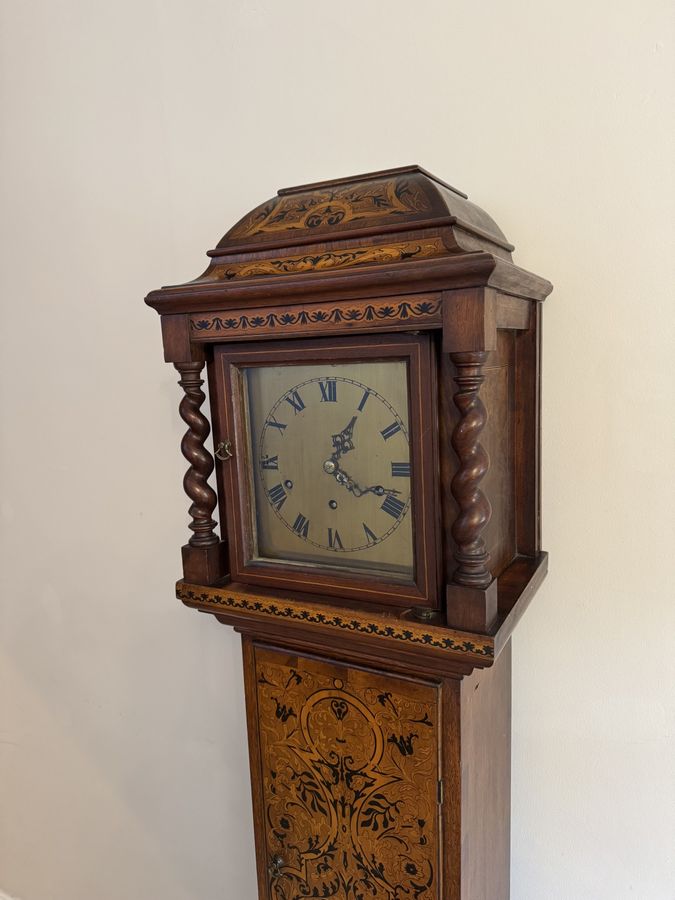 Antique Rare unusual antique Edwardian musical quality inlaid marquetry grandmother clock 