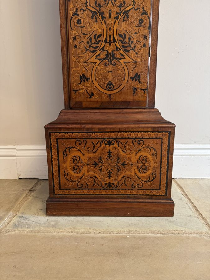 Antique Rare unusual antique Edwardian musical quality inlaid marquetry grandmother clock 