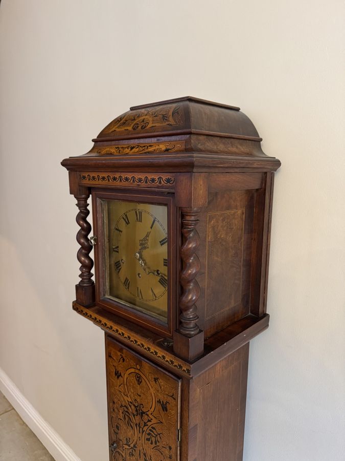 Antique Rare unusual antique Edwardian musical quality inlaid marquetry grandmother clock 