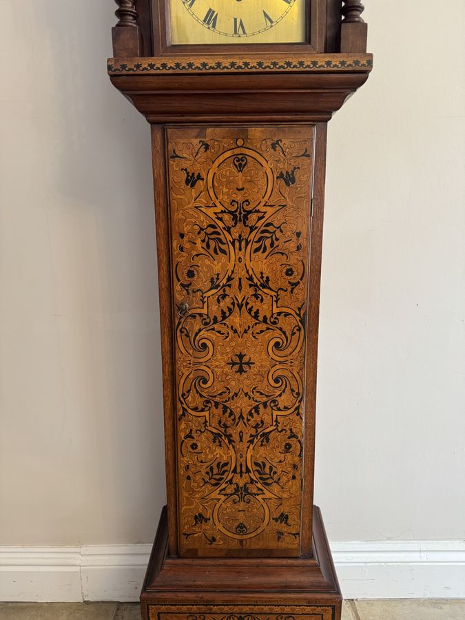 Antique Rare unusual antique Edwardian musical quality inlaid marquetry grandmother clock 