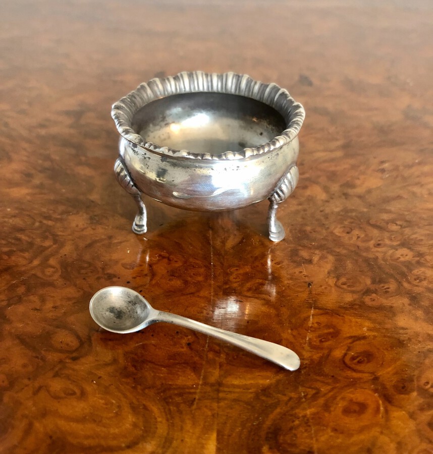 Antique Antique Edwardian Silver Hall Marked Table Salt & Spoon