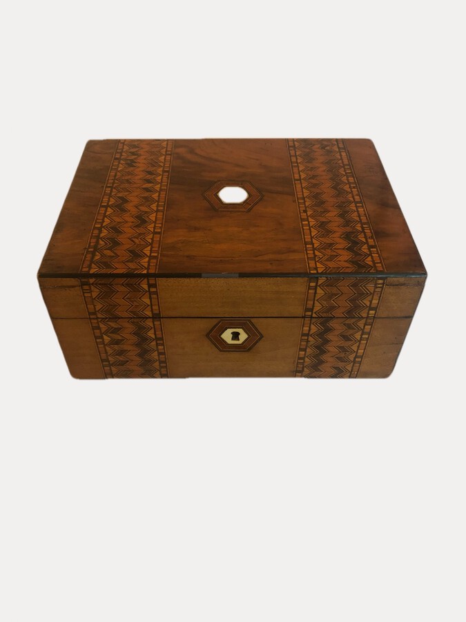 Antique Antique Victorian Burr Walnut Tunbridgeware Inlaid Work Box