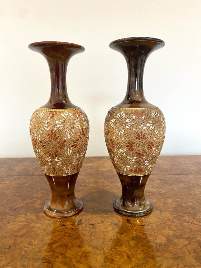 Antique Pair Of Quality Antique Victorian Doulton Vases