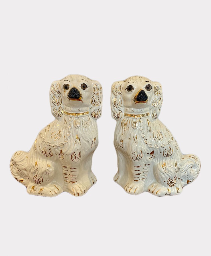 Antique Pair Of Quality Antique Victorian Staffordshire Spaniel Seated Dogs