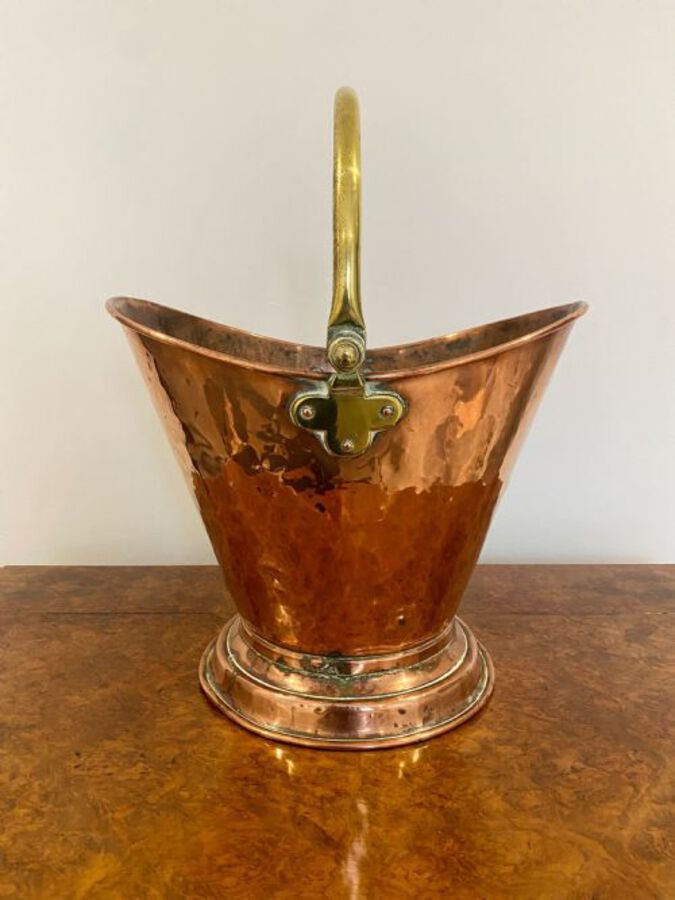Antique Victorian Quality Copper And Brass Helmet Coal Bucket 