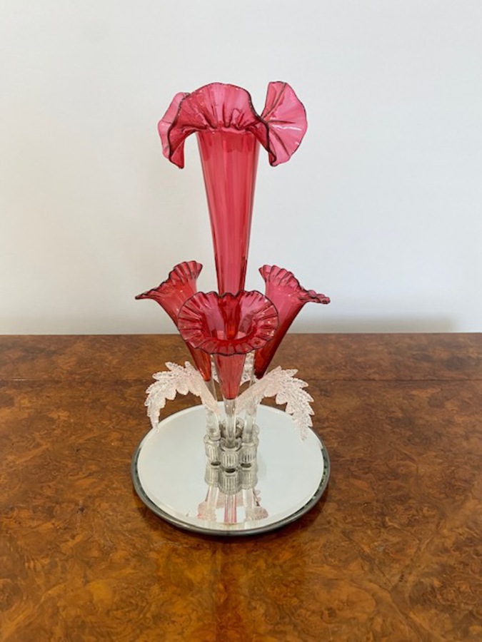Antique Victorian Quality Cranberry Glass Epergne 