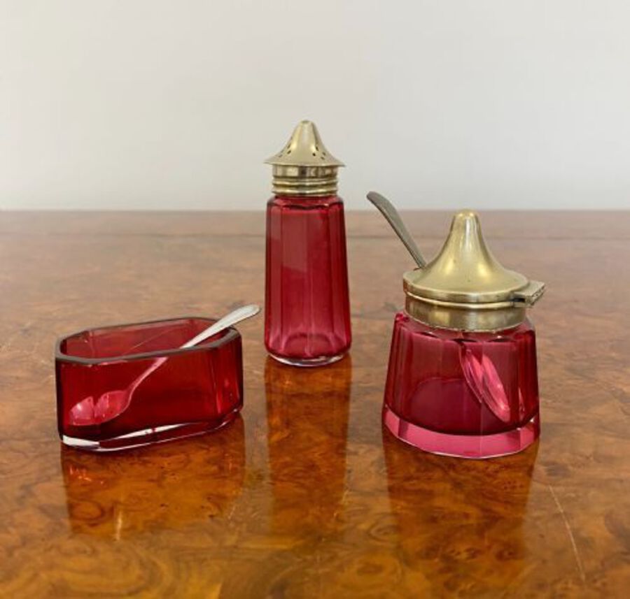 Antique Antique cranberry glass cruet set