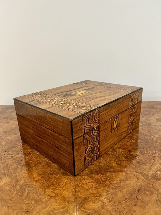 Antique Antique Victorian burr walnut Tunbridgeware inlaid work box 