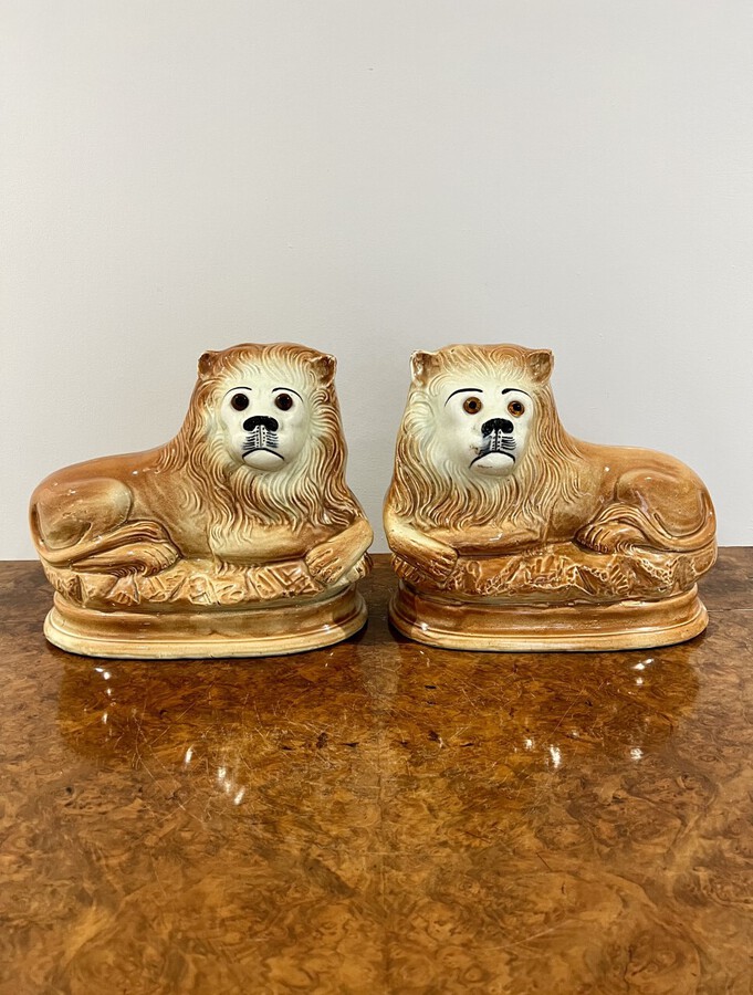 Antique Pair of antique Victorian Staffordshire lions 
