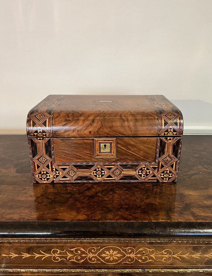 Antique Fantastic quality antique Victorian walnut marquetry inlaid sewing  box