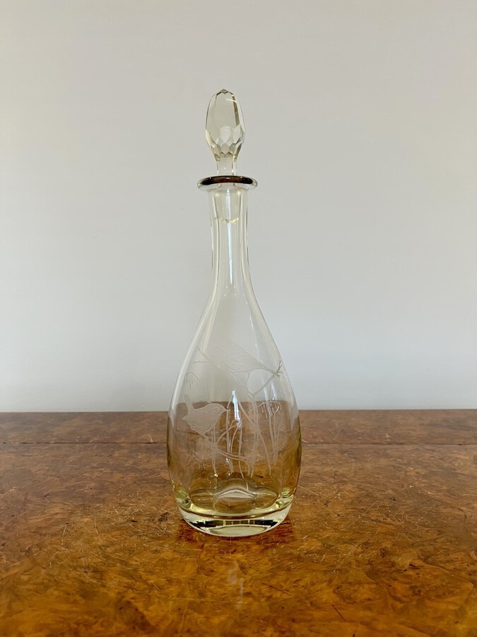 Antique Edwardian quality engraved decorated glass decanter 