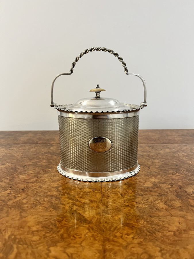 Antique Victorian quality silver plated biscuit barrel