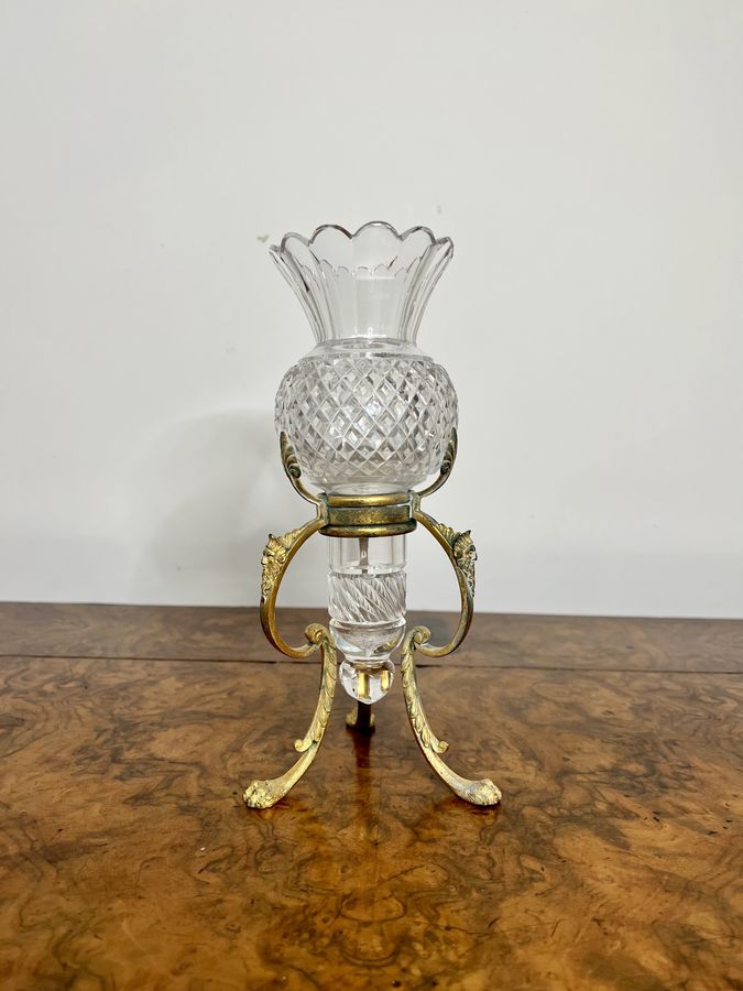 Lovely antique cut glass vase on an ornate stand 