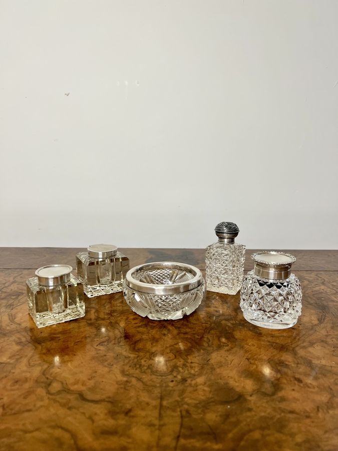 Antique Quality collection of antique glass and silver mounted accessories 