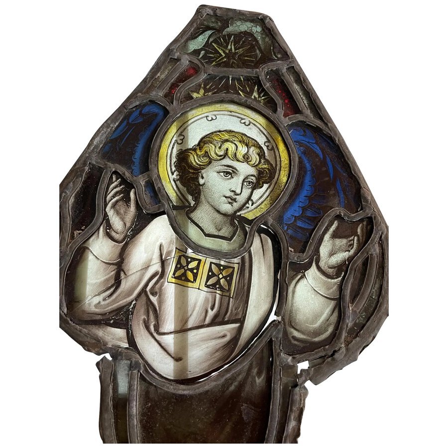 18th Century Stained Glass Panel of Angel