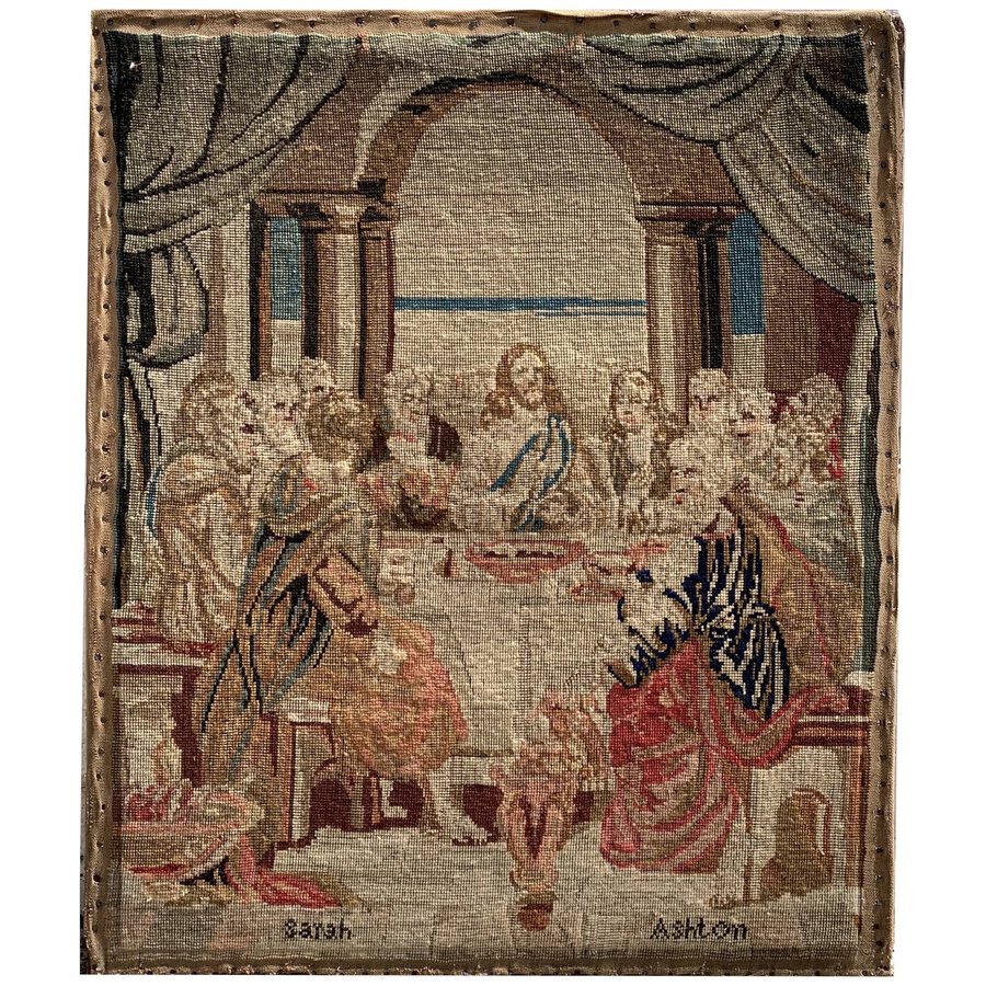 Early Victorian Needlework Picture of the Last Supper
