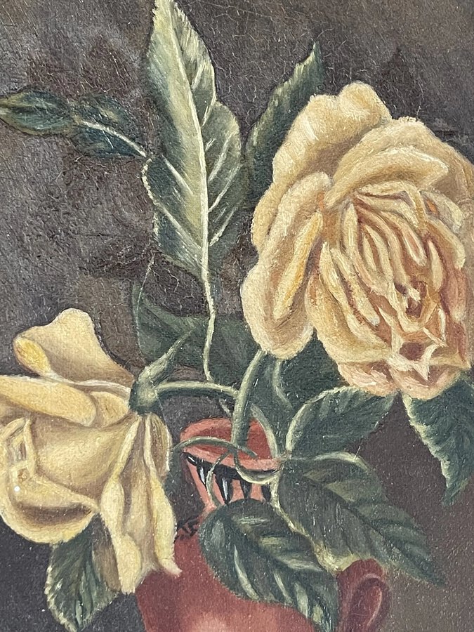 Antique Antique French Oil on Canvas Roses