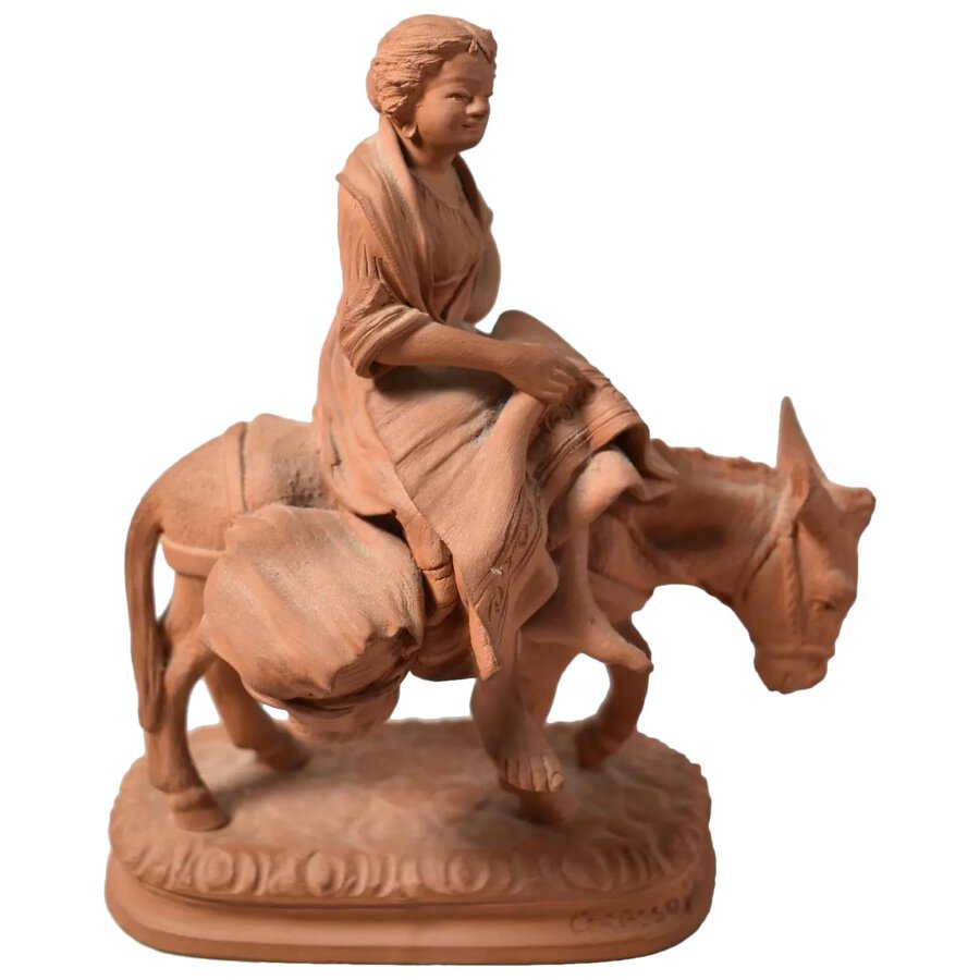 Vintage Terracotta Maiden Riding Laden Donkey