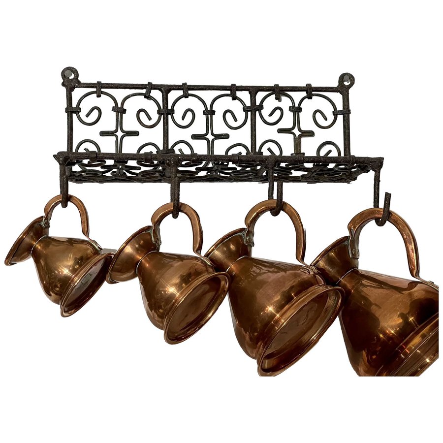 19th Century French Iron Rack With Copper Jugs